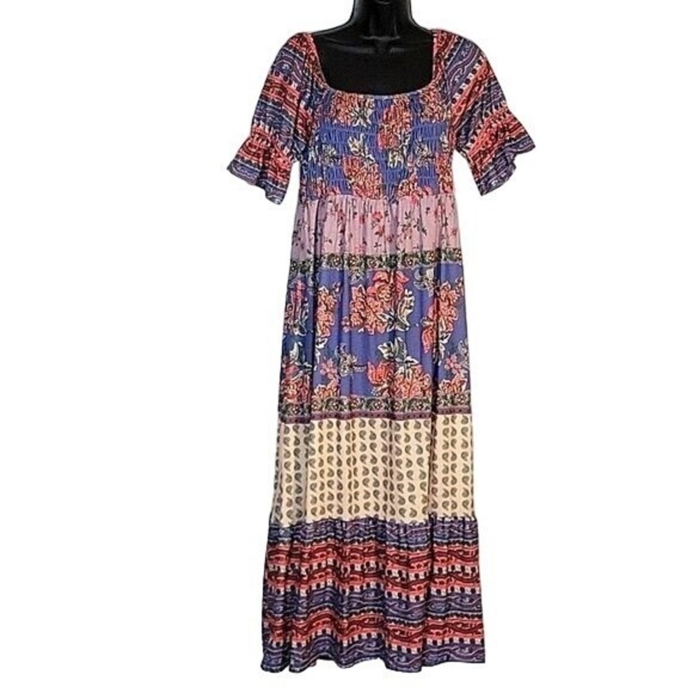 SUZANNE BIETRO NEW Blue Floral S sleeveless maxi dress Cottagecore Peasant